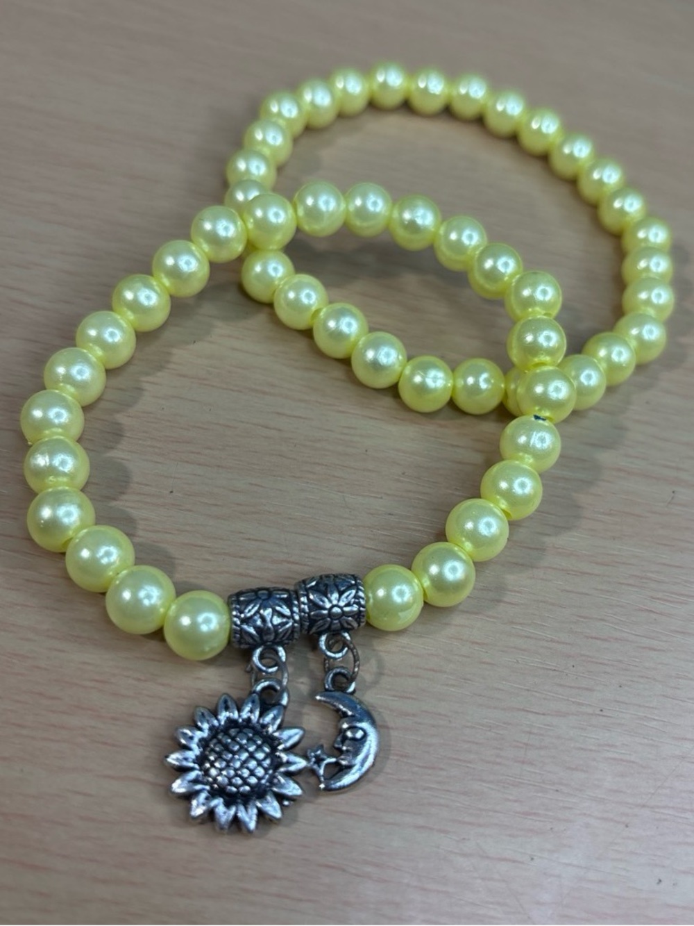 Sunflower & Moon Yellow Pearl Stretch Bracelet